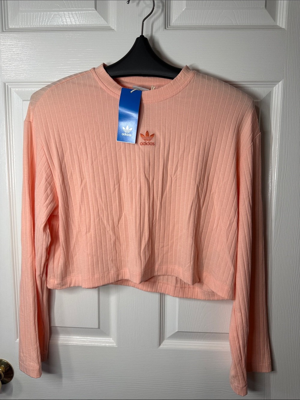 adidas Peach Ribbed Cropped Long-Sleeve Top